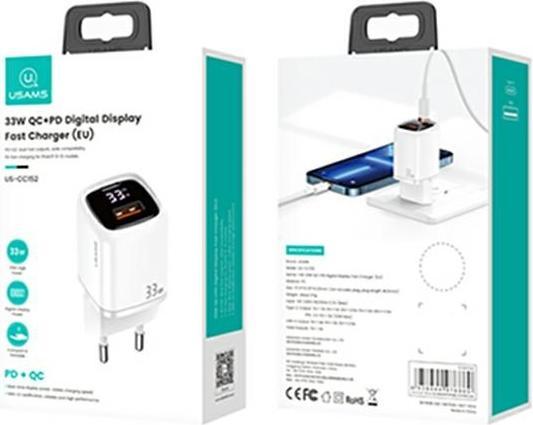 Actual product image Usams 33W QC + PD Digital Display Fast Charger (33 W, 1 portion)