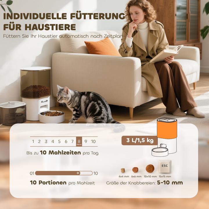 Produktbild PawHut Futter- und Trinkbrunnen-Set ABS, Edelstahl Weiss (3 l)