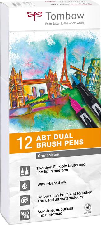 Actual product image Tombow ABT Dual Brush Pen, shades of grey (Black grey, 12 x)