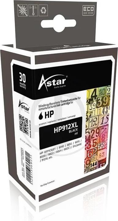 Astar AS700687 HP OJ 8010 TINTE BK HC 3YL84AE / HP912XL 825S. ohne Fuellstand. (BK)