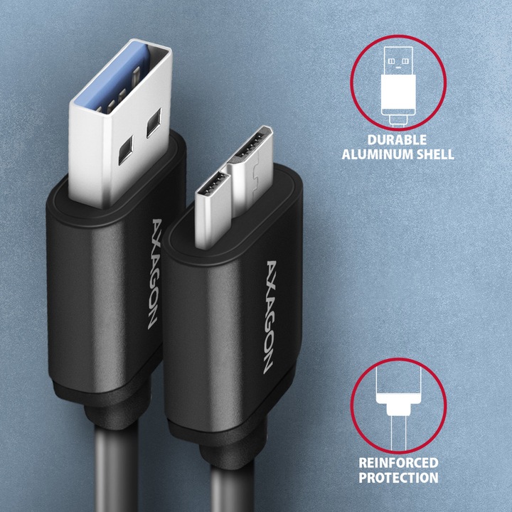 Produktbild Axagon BUMM3-AM10AB Kabel Micro-B USB auf USB-A 3.2 Gen 1 (1 m, USB 3.2 Gen 1)