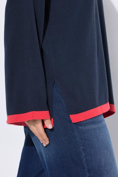 Produktbild Ulla Popken Pullover, farbige Bündchen, V-Ausschnitt, Langarm (50)