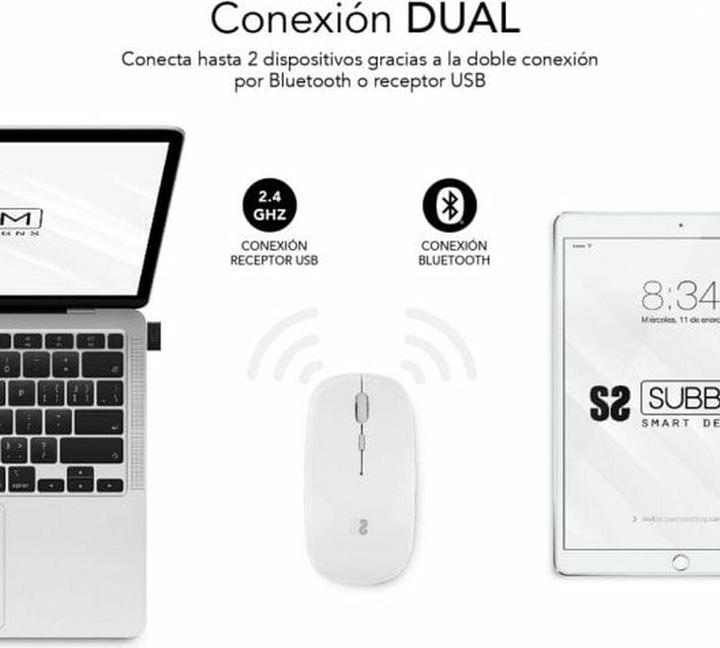 Actual product image Subblim Raton Dual Flat Rate Mouse White Rechargeable (Wireless)