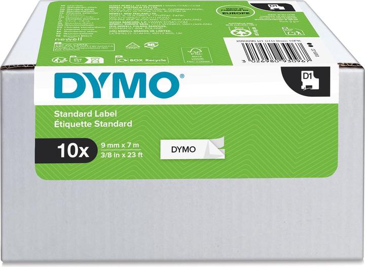 Produktbild Dymo 1x10 D1 Schriftband 9mmx7m auf (0.90 cm, Weiss)