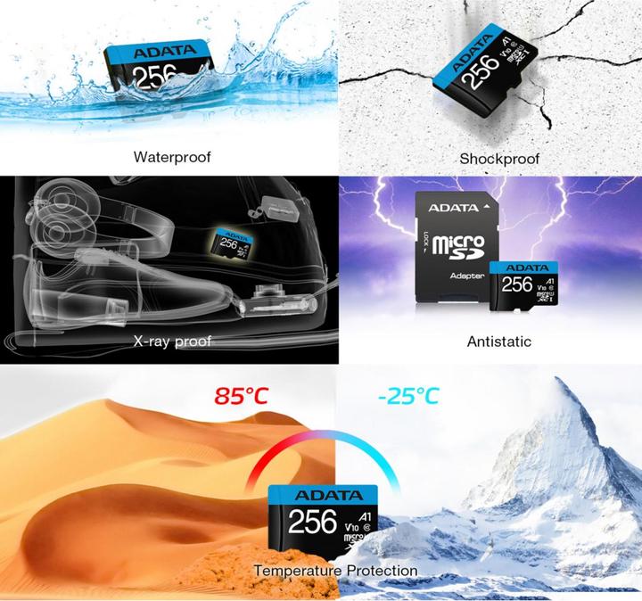 Image du produit Adata Carte mémoire flash Premier (adaptateur microSDXC vers SD inclus) (256 Go, microSDXC, U1, UHS-I)