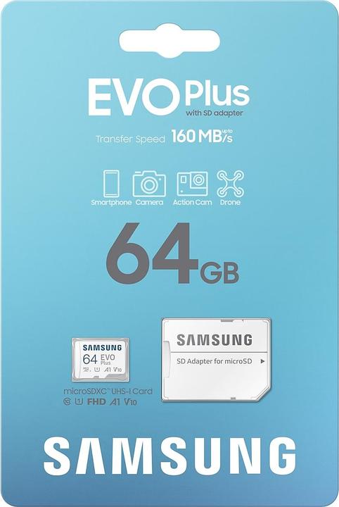 Image du produit Samsung EVO Plus (64 Go, microSDXC, U1, UHS-I)