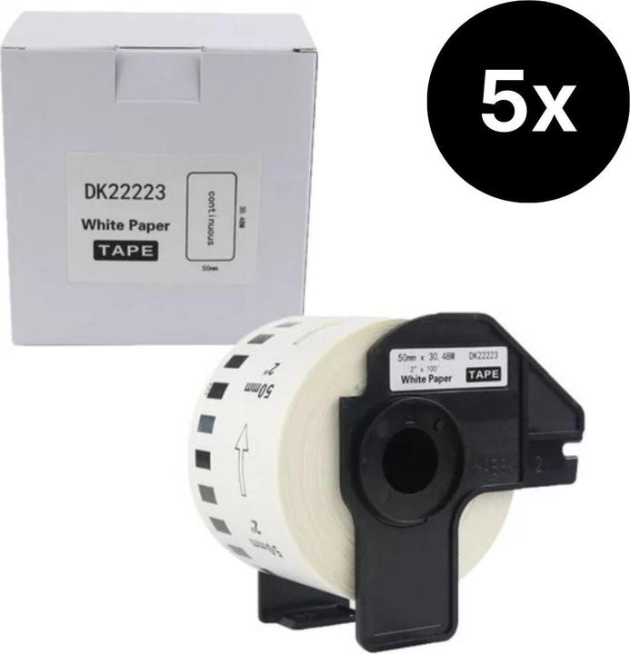 Hermex 5er-Set Alternative Etikettenrolle zu Brother DK-22223 Etiketten (50 mm)