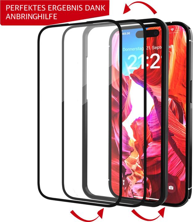 Produktbild CellBee Panzerglas für iPhone 15 Displayschutzfolie The Curved, inkl. Applikator (1 Stk., Apple iPhone 15)