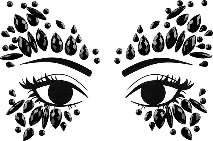 Image du produit Partydeco Bijoux de visage cristaux noir, 15 x 9 cm