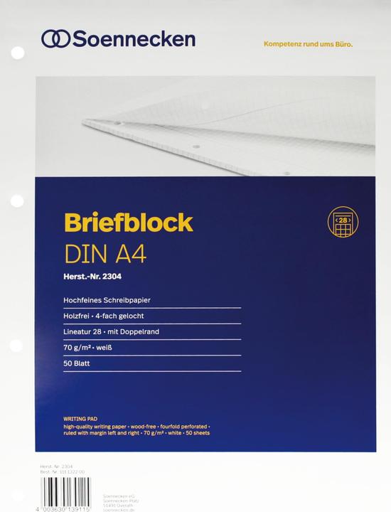Soennecken Letter pad Paper size: DIN A4 Ruling style: squared with ran (A4, Checked)