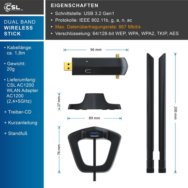 Produktbild CSL AC1200 WLAN Adapter USB 3.0 (USB 3.0)