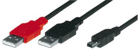 Produktbild Tecline USB Y-Kabel, 2x USB St. A / 1x USB 5pol Mini St. B Zur besseren Spannungsversorgung z. B. von Festpl (0.80 m, USB 2.0)