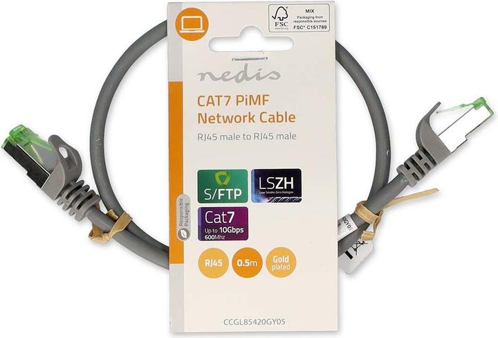 Immagine prodotto Nedis Cavo Cat 7 | S/FTP | Spina RJ45 | Spina RJ45 | 0,50 m | Senza strappo | Rotondo | LSZH | Grigio | L (S/FTP, CAT7, 0.50 m)