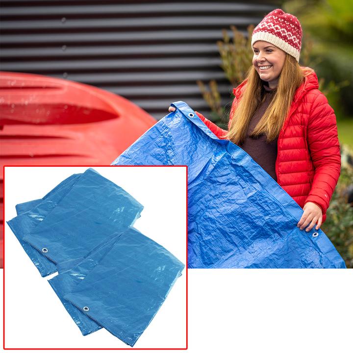 Actual product image Mannesmann Set of 2 tarpaulins with sturdy metal eyelets, blue, 2.6 x 3.3 m