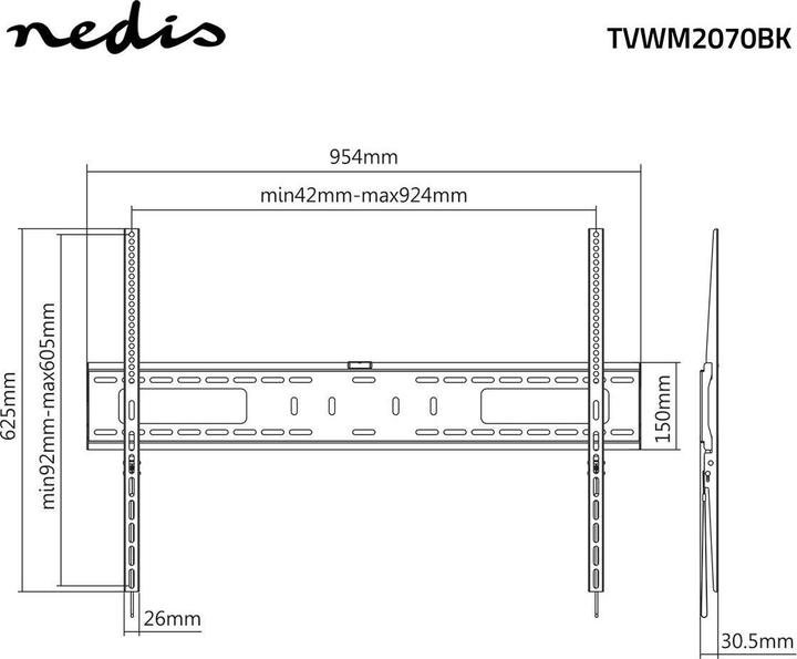 Produktbild Nedis TVWM3050BK - Pevný Nástěnný Držák TV | 60-100" | Max. 75 kg | Vzdálenost od Stěny 30.5 mm (Wand, 75 kg, 60" - 100")