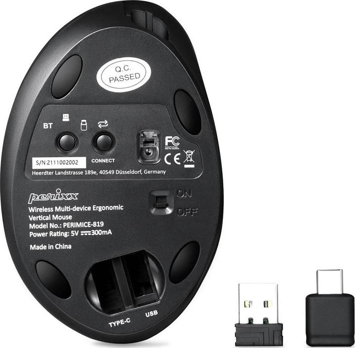 Actual product image Perixx PERIMICE-819, ergonomic vertical mouse, silent click, multi-device, black (Wireless)