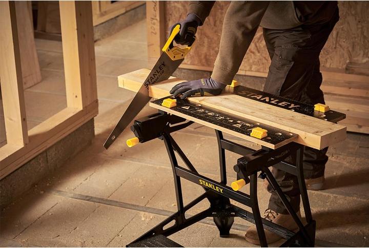 Actual product image Stanley Workmate with bamboo worktop and dual working height, loadable up to 250kg (50.50 cm, 78 cm)