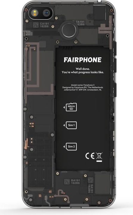 Produktbild Fairphone 3 (64 GB, Dark Translucent, 5.65", Dual SIM + SD, 12 Mpx, 4G)