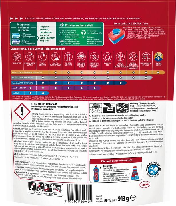 Image du produit Somat All in 1 Extra (Tabs, 55 Cycles de lavage)