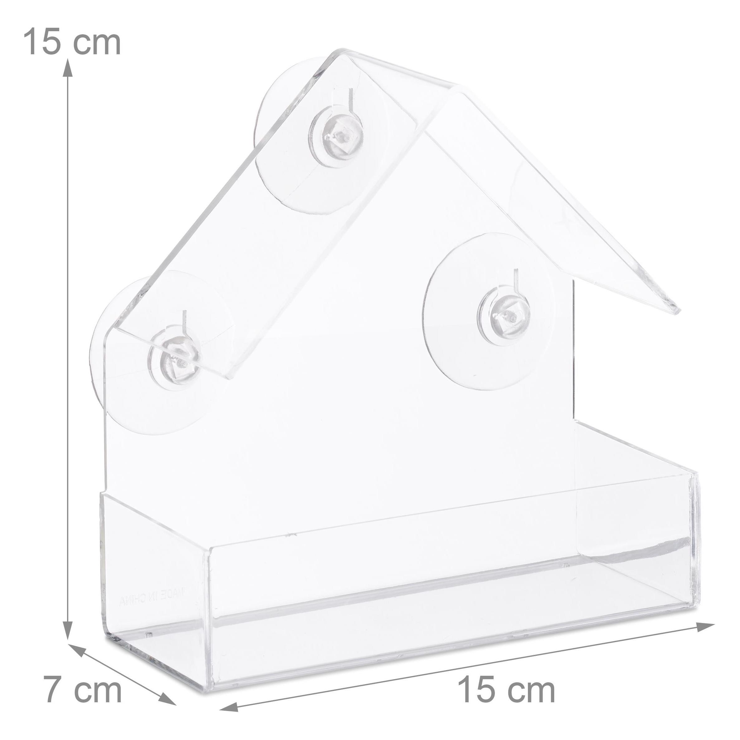 Relaxdays Mangeoire à oiseaux fenêtre, 3 ventouses, Distributeur de graines, Nichoir, HLP : 15 x 15 x 7 cm, transparent