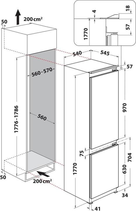 Image du produit Whirlpool Réfrigérateur congélateur encastrable - WHC18D021A1 SF FR (268 l)