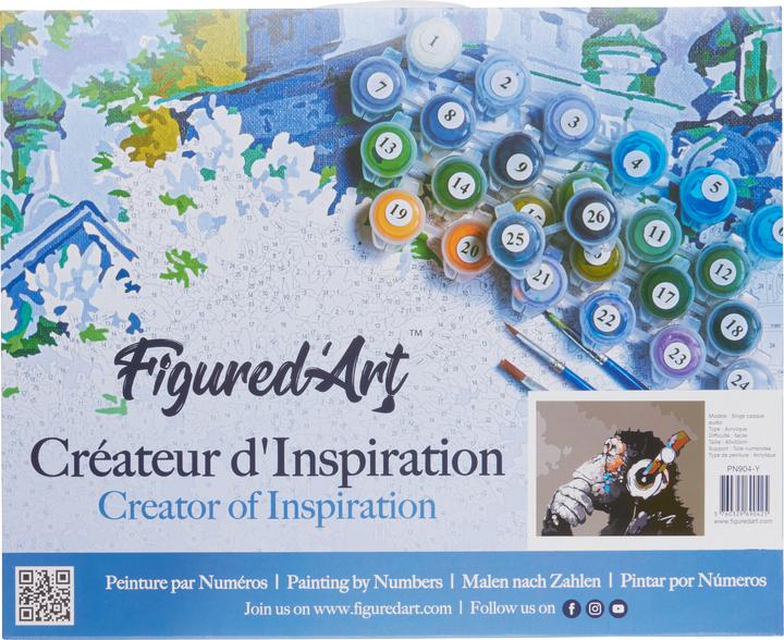 Actual product image Figured'Art Painting by Numbers "Monkey with Headphones" 40 x 50 cm, on stretcher frame