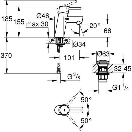 Thumbnail - Grohe, Badarmatur, EH-WTbatt CONCETTO 1/2" S-Size chr