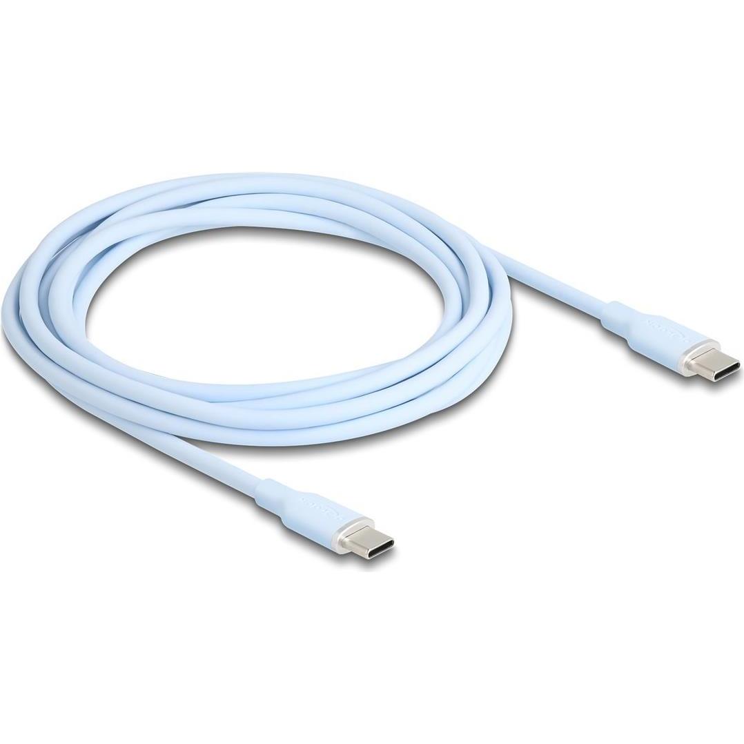 Delock USB 2.0 Kabel USB Type-C Stecker zu Stecker PD 3.0 60 W 2,5 m blau Siliko (2.50 m, USB 2.0), USB Kabel