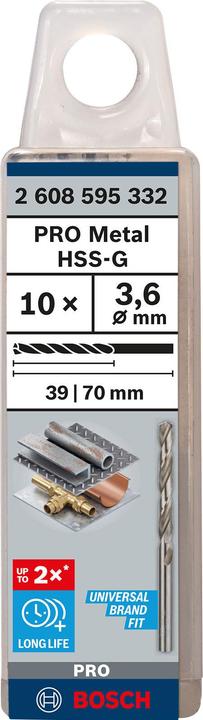 Produktbild Bosch Professional Zubehör PRO Metal HSS-G Spiralbohrer, 3,6 x 39 x 70 mm (3.6 mm)