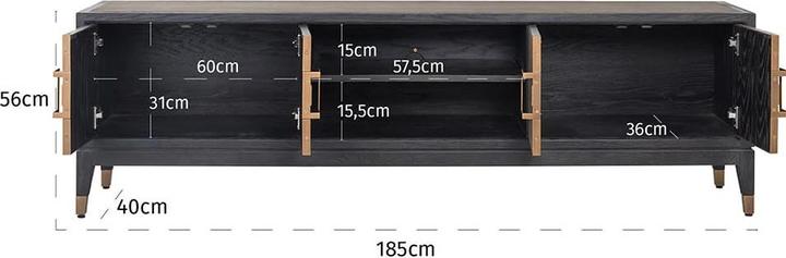 Produktbild Richmond Interiors TV-Möbel Bloomingville schwarz gold gebürstet 185