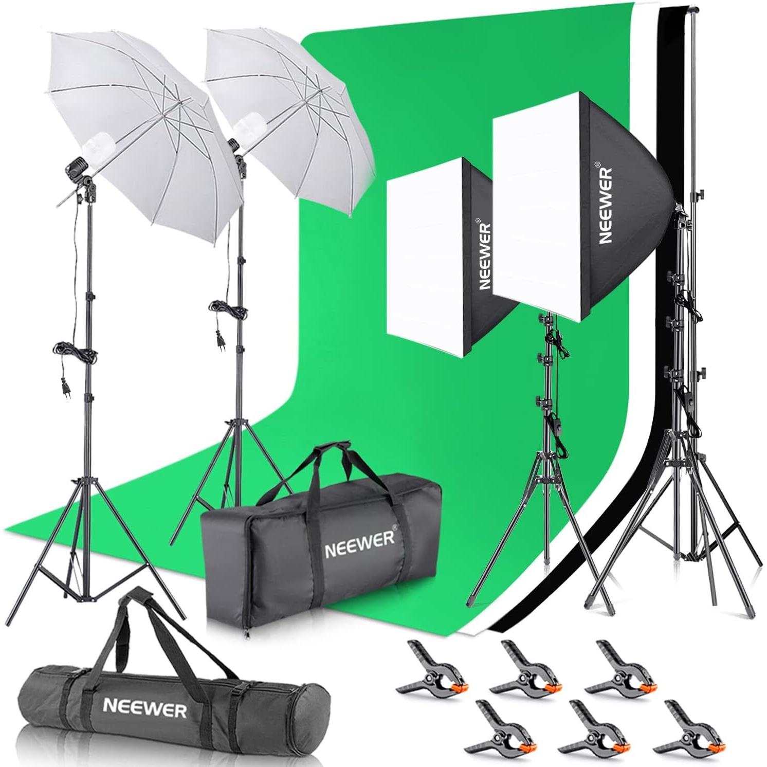 Neewer Kit studio fotografico (Set, 800 Ws), Flash da studio, Verde, Bianco, Nero