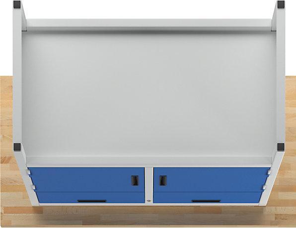 Produktbild MBA-System Werkbank, 2 Schubladen, 2 Türen, Breite 1500 mm, lichtgrau / enzianblau (150 cm, 75 cm)