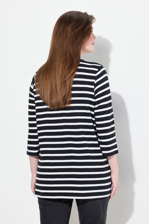 Actual product image Ulla Popken Striped 3/4 Sleeve A-Line Tee (62)