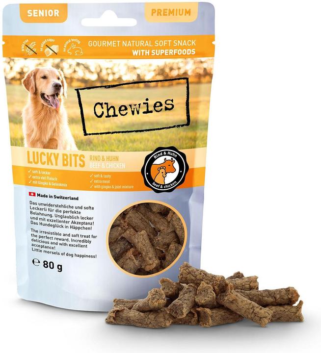 Immagine prodotto Chewies Lucky Bits Manzo e Pollo Senior 80g (Adulto, 8 pz., 80 g)