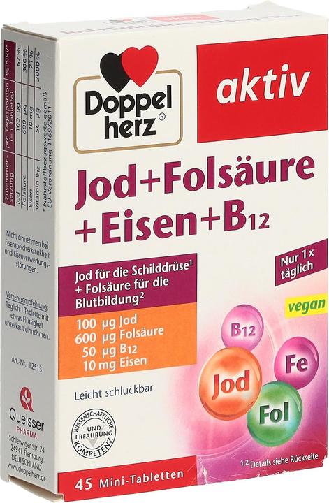 Produktbild Queisser Pharma DOPPELHERZ JOD+FOL+EIS+B12 (45 Stk., Tabletten, 20.40 g)