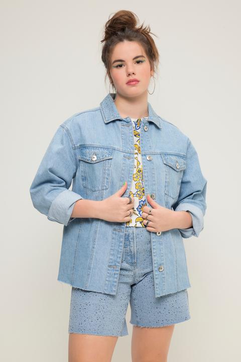 Immagine prodotto Studio Untold Giacca di jeans dal taglio squadrato con applicazioni brillanti, collo da camicia e maniche lunghe (46, 48)