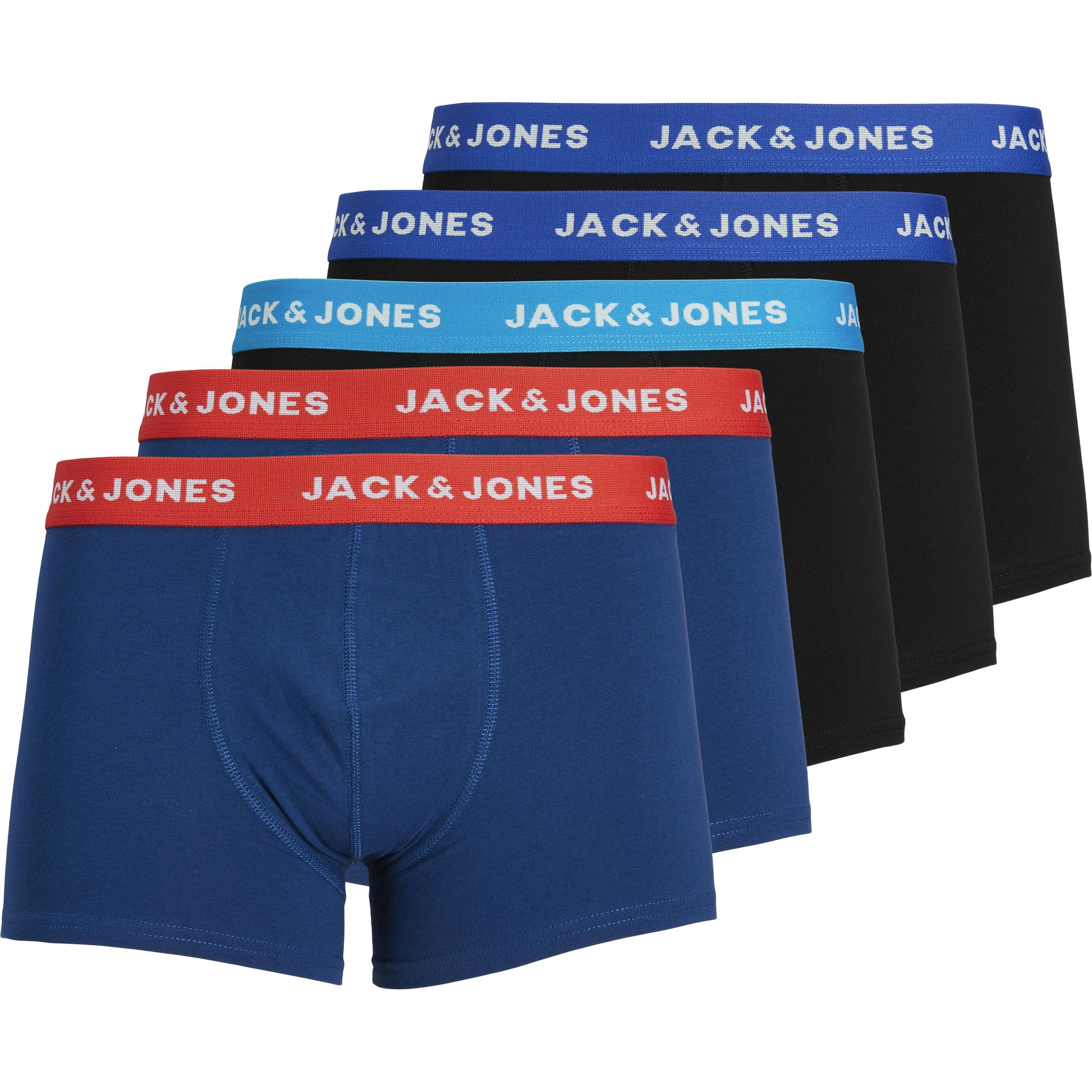 Jack & Jones, Herren, Unterhosen, 5er-Pack Boxershorts, Schwarz, Blau, (XXL, 5er Pack)