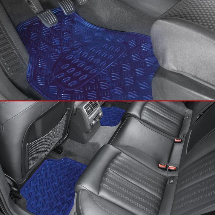Actual product image Walser Car rubber mats metallic chequer plate look blue maxi (2 front mats + 2 rear mats)