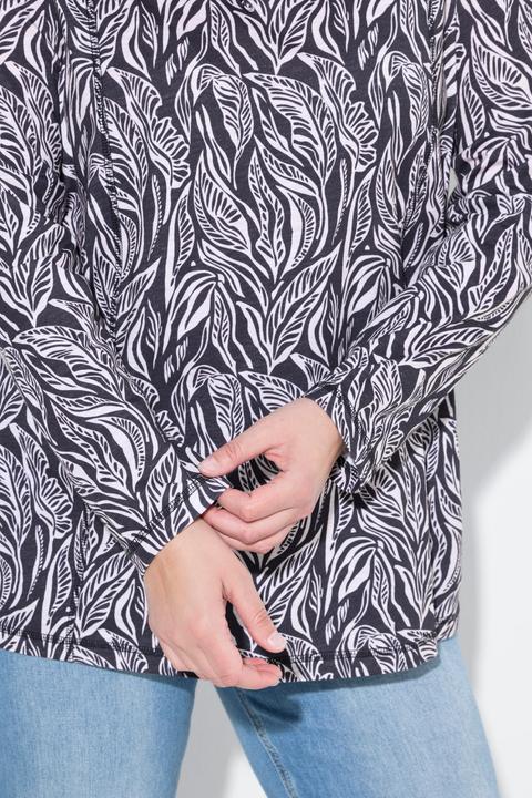 Actual product image Ulla Popken Eco Cotton Leaf Print Turtleneck Tee (54)