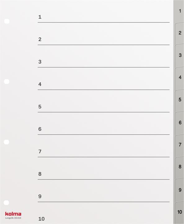 Immagine prodotto Kolma Indice A4 XL superstrong 1-10 10 pezzi grigio