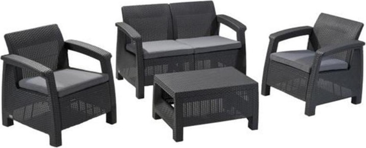 Actual product image Allibert Corfu Lounge Wicker Set, graphite, incl. cushions