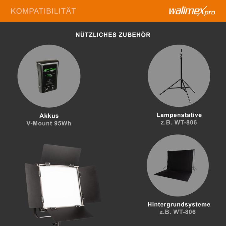 Produktbild Walimex pro pro 23069 LED Rainbow 100W RGBWW Set 4 (2x Rainbow 100W, 2x Lampenstativ GN-806, 2x V-Mount Akku... (Flächenleuchte, Studioleuchte, Videoleuchte)