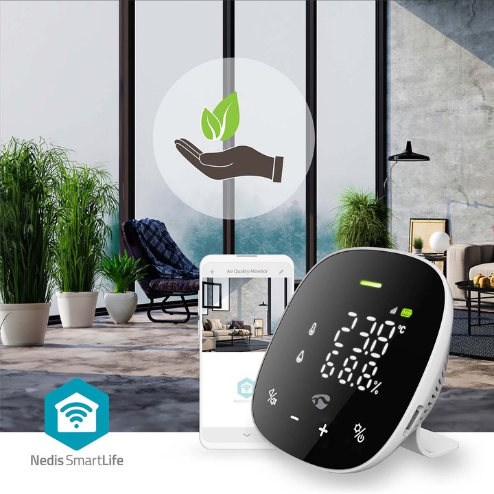 Produktbild Nedis SmartLife Luftqualitätsmonitor Wi-Fi | inkl. Display | Kohlendioxid (CO2) / Luftfeuchtigkeit /