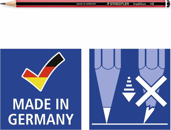 Etichetta energetica Staedtler Stedtler 6 pieštukų rinkinys TRADITION (įvairūs minkštumo ir kietumo laipsniai) + guminė dalis + tem (2B, 2H, 4B, 6B, B, HB, 6x)