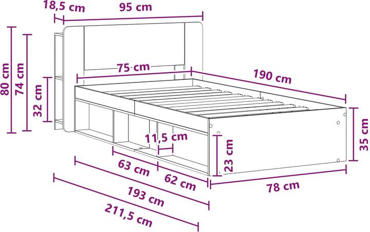 Produktbild vidaXL Bettrahmen (75 x 190 cm)