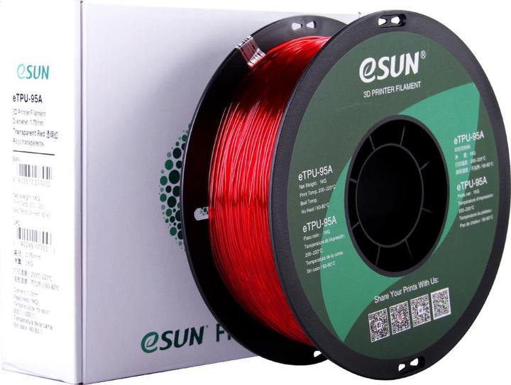 Produktbild eSUN eTPU-95A 1,75mm Tr. Red 1kg 3D Filament (TPU, 1.75 mm, 1000 g, Rot)