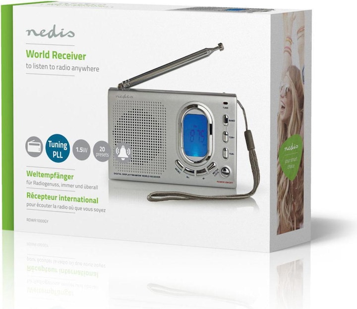 Actual product image Nedis World Radio | Portable version | AM / FM / SW | Battery-powered / mains power supply | Dig (FM, AM)