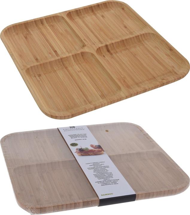 Excellent Houseware SERVING PLATTER BAMBOO 4 COMP. 30X30CM