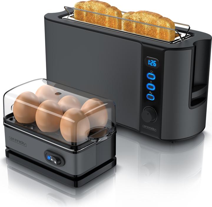 Image du produit Arendo Set de petit-déjeuner, grille-pain 2 tranches à fente longue avec dessus de pain et bain-marie pour
