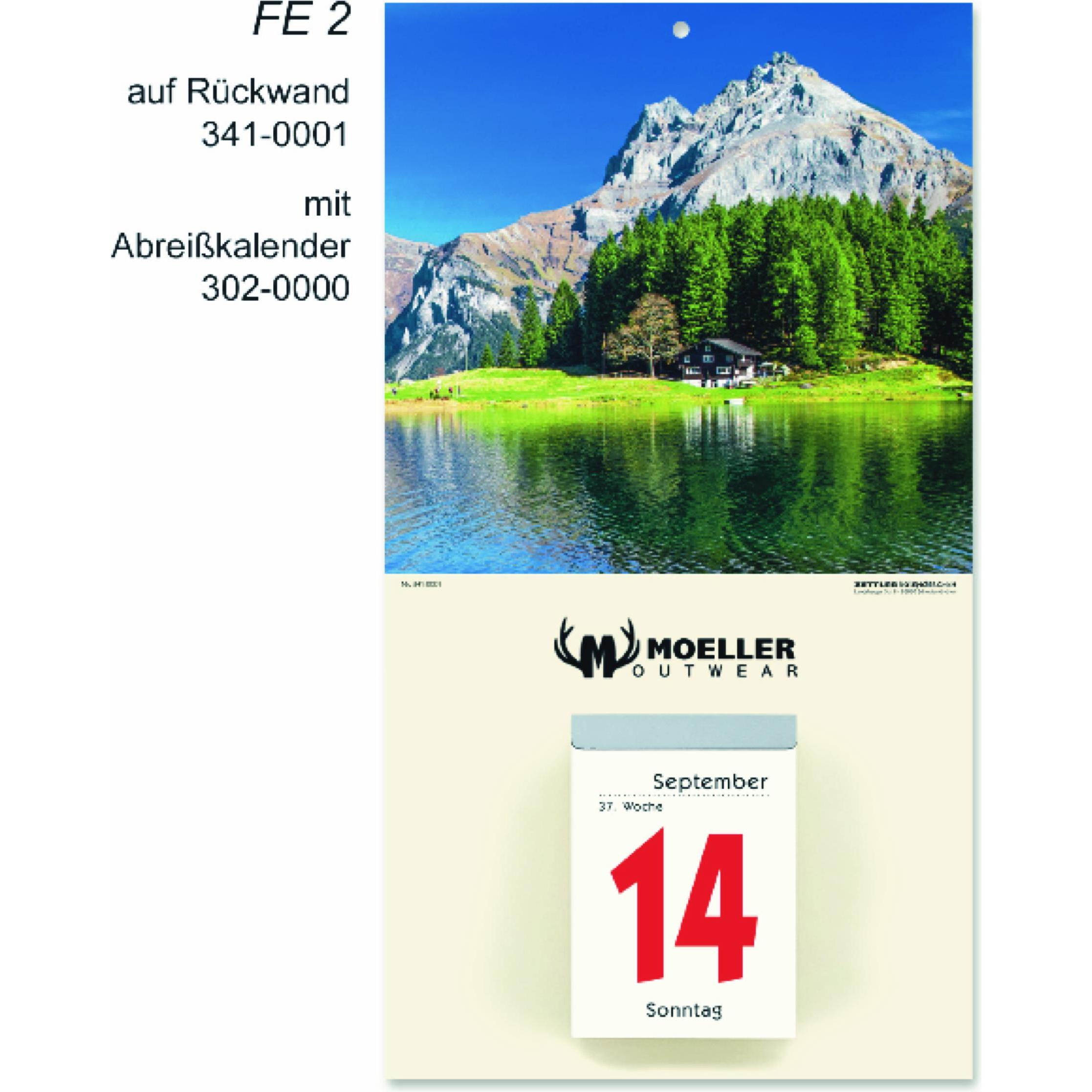 Zettler, Kalender, Bildrückwand 341 Gebirgsmotiv, für 302, 304, 305, 310, 312, Pappe, 180 x 330 mm